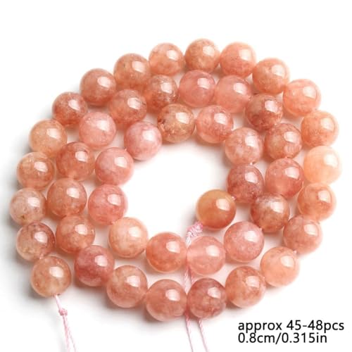 Stone Beads, 45pcs Sunstone, 8mm Round Loose Beads for Jewelry Making, Bracelets, with Bag, String & Card - color: Sunstone, size: 8mm