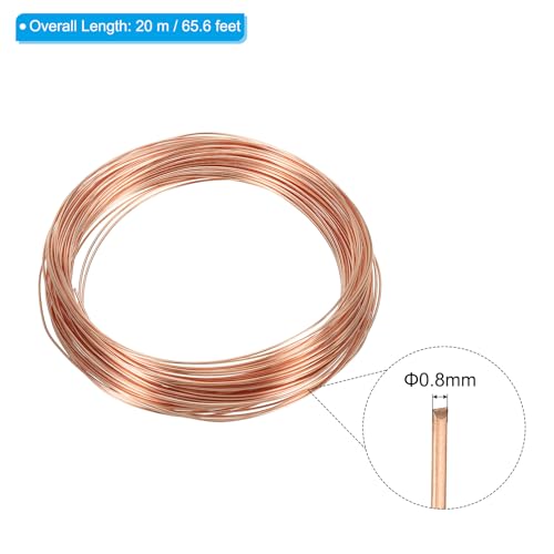 PATIKIL 66 Feet Solid Bare Copper Wire, 21 Gauge 99.9% Pure Copper Wire 0.8mm Soft Beading Wire Metal Plant Stem Ties for Jewelry Craft (20m) - size: 0.8mmx20m