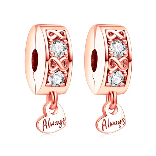 Clip Stopper Spacer Charms for Bracelets Necklaces, Compatible with Pandora,Jewery Mking DIY - style: Always Inifinity Pavé Clip 14K Rose Gold Plated