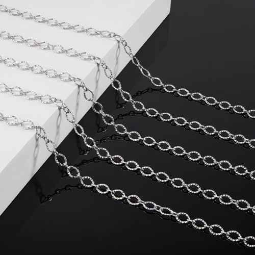 KYUNHOO 3 Meters Stainless Steel Necklace Chains for Jewelry Making Embossed Cable Links on Roll Rhombus Sunflower Shape Craft Chain with Lobster Clasps Jump Rings - color: Sunflower Silver