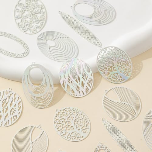 Dazzling Colorful Filigree Charms Hollow Out Multicolor Geometric Filigree Pendants for DIY Jewelry Making Earrings Necklaces Components - color: Ellipse