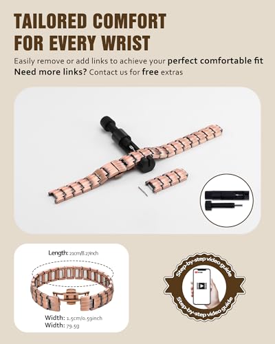 Jecanori Pure Copper Bracelet for Men, 5X Strength Magnetic Bracelets for Men with 5,000 Gauss Ellipses Magnets & Premium Butterfly Clasp - style: Smooth