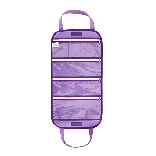 Travel Foldable Jewelry Rolls Bag Storage Pouch Hanging Jewelry Organizer with 8 Zippered Clear Pockets for Earrings Rings Necklaces Bracelets Watchbands (Purple)