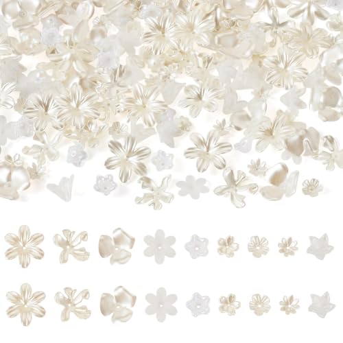 Beadthoven 270Pcs Acrylic Flower Imitation Pearl Beads Sakura Cherry Blossom Flower Bead End Caps Multi-Petal Floral Loose Spacer Bead Charms for Jewelry Making DIY Crafts Supplies, Creamy White - color: Imitation Pearl Flower-White