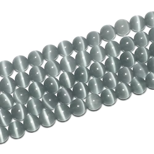 100pcs Gray Cat Eye Beads 8mm Round Semi Precious Stone Hole Size 1mm DIY Charm Spacer Beading Smooth Gemstone Loose Beads for Jewelry Making Bracelets Necklaces Earrings Crafting - color: Gray