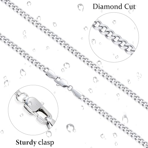 Fiusem 3.5mm Cuban Link Chains for Men, Silver Tone/Black/14K Gold Plated Stainless Steel Necklace Chain, Mens Necklace 16, 18, 20, 22, 24, 26, 28 Inch - size: 16 inches, style: a.3.5mm width-steel