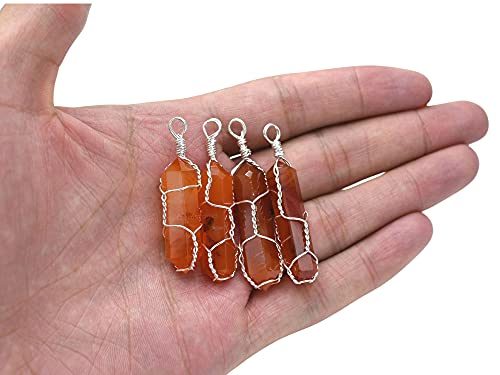 Amazing Gemstone Crystals and Healing Stones Carnelian Necklace - Gold Chain Necklace Pendant - Real Crystal Necklace - color: Double Point (Silver Wire), size: 1 PIECE