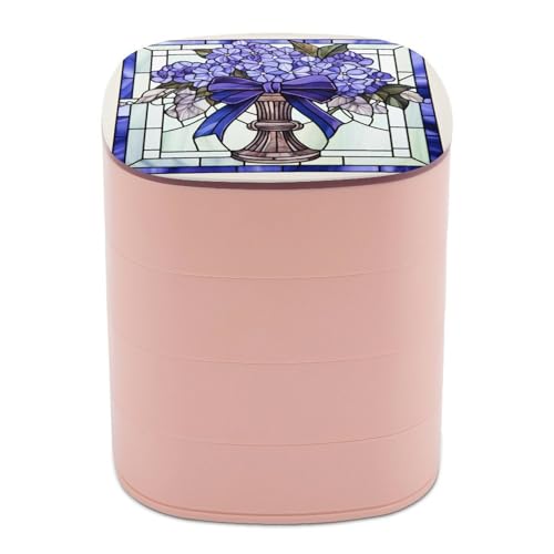 Stained Glass Bundle of Violets with A Bow Jewelry Boxes for Women, Earring Holder Organizer Rotating Jewelry Organizer for Necklaces Bracelets Ring