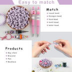 Sunrony 200Pcs Silicone Lentil Beads for Keychain Making, Bulk 12mm Silicone Abacus Spacer Beads for Necklace Bracelet Making Pens (Lilac) - color: K-Lilac