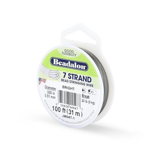 Beadalon 7 Strand Stainless Steel Bead Stringing Wire, 0.020 in / 0.51 mm, Bright, 100 ft / 31 m