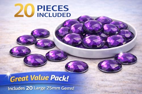 25mm Purple Amethyst .NAT02 Flat Back Round Acrylic Rhinestones Plastic Circle Gems for Costume Making Cosplay Jewels Pro Grade Embelishments - 20 Pieces (Amethyst) - color: Amethyst