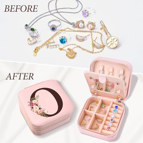 Travel Jewelry Case Box Organizer, Personalized Gifts for Women Wife Mom Aunt, Mothers Day Mom Gifts from Daughter Son, Bridal Shower Giftware for Women, Bridesmaid Proposal Unique Presents, Initial O - style: O