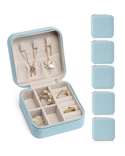 VLANDO Travel Jewelry Box, Small Jewelry Travel Organizer Case for Girls Women - Blue*6 pack - color: Blue - 6, size: A. with Hook