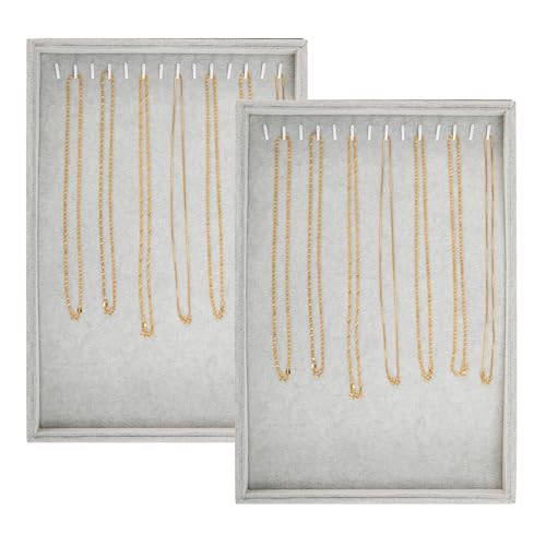 Polmart Stackable Necklace & Jewelry Organizer/Storage/Display Trays, Black Velvet (2-Pack) - color: Grey Velvet