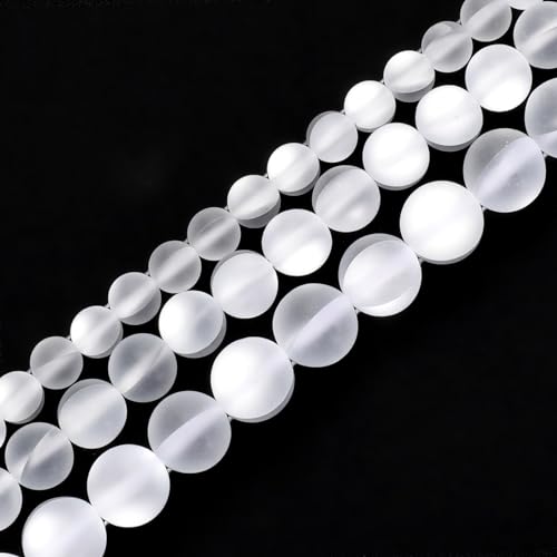 uxcell Matte Crystal Glass Beads 6mm Synthetic Frosted Shining Semi-Precious Round Loose Beads Synthetic Moonstone for Jewelry Making DIY Bracelet, White Silver - color: White Silver, size: 6mm