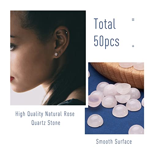Fashewelry 50Pcs Natural Rose Quartz Cabochon Stone Half Round Beads 8mm Tiny Flat Back Gemstone Chakra Healing Crystal Cover Cabs for Jewelry Making - color: 3-Rose Quartz, size: 8x4mm