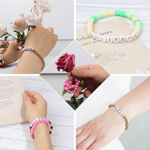600Pcs Flat Round Vowel Letter Beads 7x4mm with Letter A E I O U Gold Letters White Acrylic Beads for Jewelry Making with Colorful Smiling Faces and Heart - color: Mixed Gold