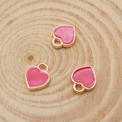 200 pcs Tiny Heart Enamel Charm Gold Plated Alloy Love Pendant Bracelet Earring Keychain Jewelry Crafts 6x8mm - color: Rose