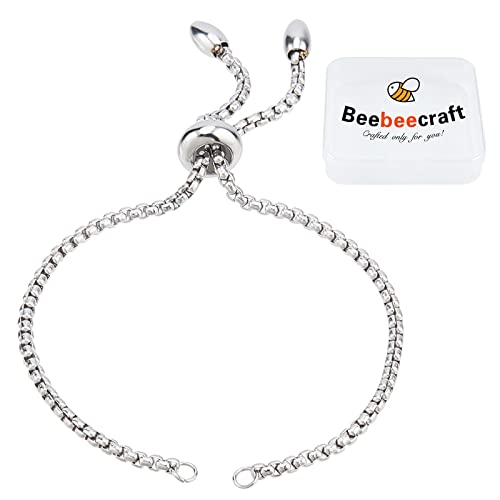Beebeecraft 1 Box 10 Strand Adjustable Slider Chain Bracelet Stainless Steel 8.6Inch Jewelry Making Chains with Ball Ends for Women Semi Finished DIY