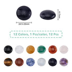 SUPERFINDINGS 12Pcs 12 Styles Natural Cabochon Gemstone 25mm Half Round Dome Flatback Quartz Stone for Necklace Jewelry Making DIY Craft Handmade - size: 25mm