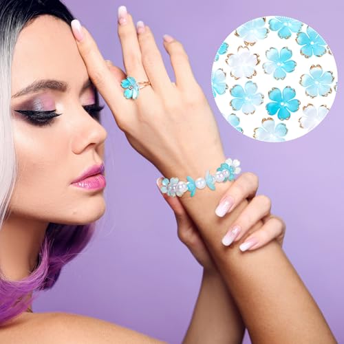 100Pcs Cherry Blossom Beads, 5-Petal Acrylic Flower Beads, Mini Spacer Beads Hair Charms Halloween Christmas for Bracelets Earring Jewelry Making- Blue - color: Blue, A Styles