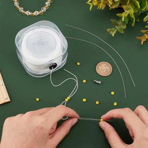 PH PandaHall 164 Yards Beading Thread 0.4mm Seed Bead Thread Bracelet Beading Thread Sewing String with Leading Wire and Buckle for Leather Stitching Beading Jewelry Bracelets Making White - size: 0.4mm, style: White