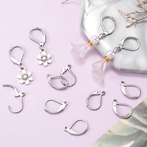 12 Pcs Leverback Earring Hooks, Stainless Steel Clasp Hoops, Hypoallergenic Dangles Earring Hooks, French Ear Wire Findings for Women, DIY Crafts, Jewelry Making (Silver) - color: Silver 12pcs