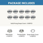 100 Sets Metal Snap Buttons, Sterling Silver Solid Sewing Snaps for Fabric, Prong Snap Button Kits for DIY Crafting Clothing Sewing (9.5mm / 400 PCS) - color: Solid Silver