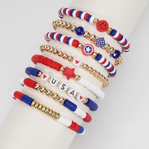 Twinfree Bohemia Beaded Bracelet for Women, Polymer Clay Stretch Bracelets - color: color 45