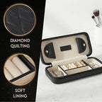 Bey-Berk Diamond-Quilted Leather Travel Jewelry Case, Black, 9" x 4" x 1.75" - color: Black