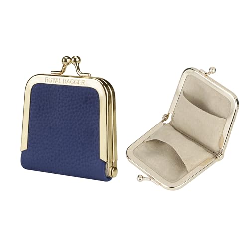 Royal Bagger Genuine Cow Leather Ultra-Slim Mini Jewelry Box, Ring & Necklace Storage, Slim Coin Purse with Kiss Lock for Women 3120 (Royal Blue) - color: Royal Blue