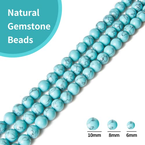 100pcs 10mm Blue Turquoise Beads Natural Gemstone Beads Round Loose Beads for Crafting and Jewelry Making - color: Blue Turquoise, size: 10mm