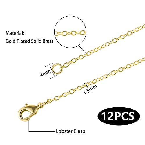 Wholesale 12 PCS Gold Plated Brass Flat Cable Chain Finished Necklace Chains Bulk for Jewelry Making (18 Inch(1.5MM)) - color: Gold, size: 18 inch-0.059 inch