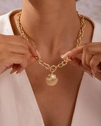 CHESKY 14K Gold Plated Chunky Necklace for Women, Trendy Paperclip Chain Necklace Thick Cross Heart Pendant Necklace Layered Herringbone Cuban Link Chain Toggle Necklaces Non Tarnish Jewelry - color: gold, style: shell