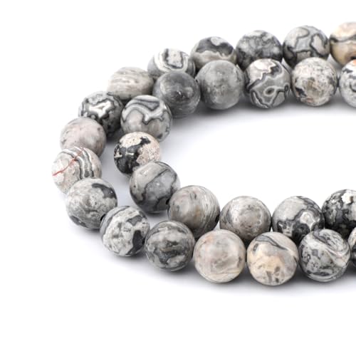 Bymitel 90 pcs Natural Genuine Real Round Loose Stone Beads Gemstone Spacers for Charm DIY Jewelry Making 15.5" per Strand 4mm (Map Jasper, 4mm) - color: Map Jasper, size: 4mm