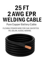 2 AWG EPR Welding Cable, Pure Copper Battery Cable, Flexible Power Wire for Car, Inverter, RV, Solar, Audio, Marine Applications, Black and Red (25 FT Black, 2 AWG) - color: 25 FT BLACK