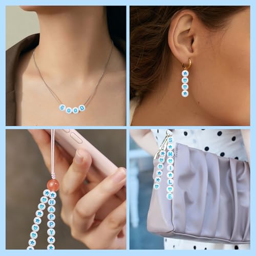 Looconi 1400pcs Blue Acrylic Letter Alphabet Beads 7x4mm and Heart Star Beads for Jewelry Making - color: BlueLetter
