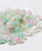 100Pcs 10mm Crackle Glass Beads for Jewelry Making - Round Spacer Crystal Beads Bulk, DIY Craft Supplies for Necklace Bracelet Earrings (Pink Green Gold) - color: Pink Green Gold