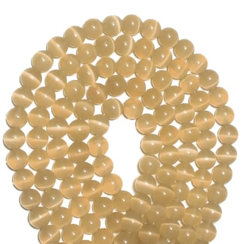 100pcs Champagne Cat Eye Beads 8mm Round Semi Precious Stone Hole Size 1mm DIY Charm Spacer Beading Smooth Gemstone Loose Beads for Jewelry Making Bracelets Necklaces Earrings Crafting - color: Champagne