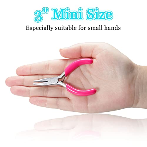SPEEDWOX Mini Bent Nose Pliers, 3" Chain Nose Pliers with Pink PVC Handle, Jewelry Pliers for Beading Jewelry Making Wire Wrapping DIY Craft Hobby Supplies - style: 3" Bent Nose Pliers