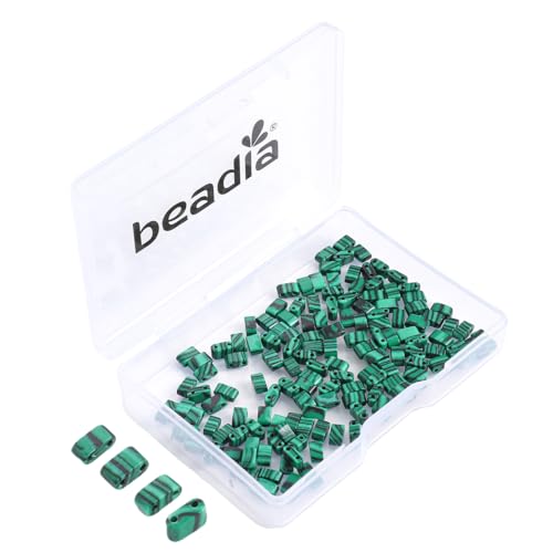 Beadia Malachite Stone Tila Beads 5x2mm Rectangle 2-Hole Spacer Beads for DIY Bracelet Earring Making 15"/Strand - color: Malachite, size: 5x2mm