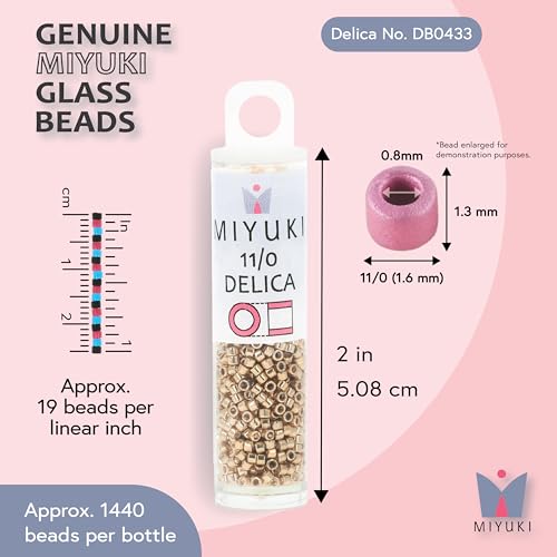 Miyuki Delica Seed Beads – Size 11/0 (1.6 mm), DB0433, Galvanized Champagne, 7.2 g, Approx. 1440 Beads, Made in Japan - color: DB0433 - Galvanized Champagne