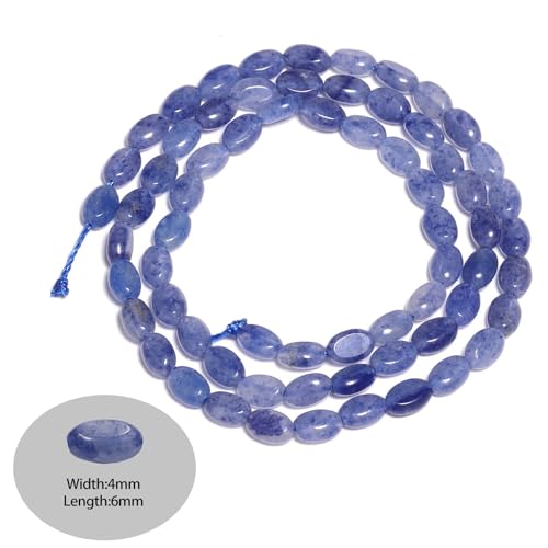 70pcs Natural Blue Aventurine Stone Beads，4x6mm Egg Shape Loose Gemstone Beads for Jewelry Making Design Earring Necklace - color: blue aventurine