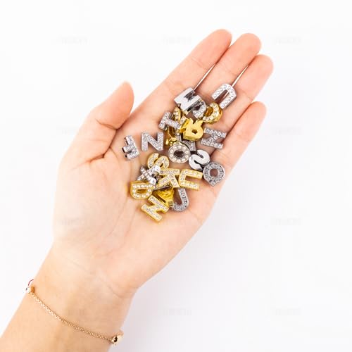 AUEAR, 104 Pack Silver Gold A-Z 8mm Full Rhinestone Slide Charms Crystal Alphabet Letter Alloy for Bracelets Necklace Wristbands DIY Jewelry Making - color: Silver & Gold, size: 104 Pack
