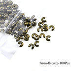 Crimp Bead Knot Covers 5mm Outer Dia Half Round Open Form a Ball Easy to Position Two Sides Keep Flush Close Neatly Evenly Stop Wire Wear No Irritate for Jewelry Craft Bronze Copper 100pcs - size: 5mm-Bronze-100Pcs