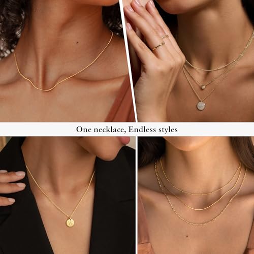 IEFWELL S925 Sterling Silver Chain Necklace for Women - 14K-Real-Gold-Plated 1.5mm Satellite Bead Chains Necklace, Sturdy Women's Chain Necklaces, 14/16/18/20/22/24 Inches Jewelry Valentines Gifts - color: Gold-Plated, size: 18 Inch