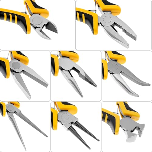 QWORK Jewelry Pliers Set, 8-Piece Mini Jewelry Making Tool Kit with Storage Bag, Flat Nose/Round Nose/Bent Nose, Wire Cutters, Crimping Pliers & End Nippers for Beading Crafting Repair