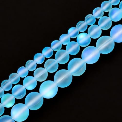 uxcell Matte Crystal Glass Beads 8mm Synthetic Frosted Shining Semi-Precious Round Loose Beads Synthetic Moonstone for Jewelry Making DIY Bracelet, Light Blue - color: Light Blue, size: 8mm