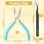 Jewelry Pliers Tool Set, 2Pcs Chain Needle Nose Pliers for Jewelry Making, Small Jump Ring Plier with 2Pc Tweezers, 2Pc Ring Hoop for Beading Craft Wire Bending