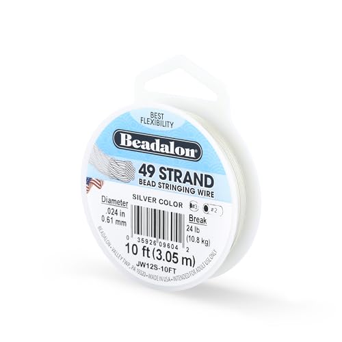 Beadalon 49 Strand Bead Stringing Wire, .024 in / 0.61 mm, Silver Color, 10 ft / 3.1 m - color: Silver Color, style: .024 in / 0.61 mm, 10 ft / 3.1 m